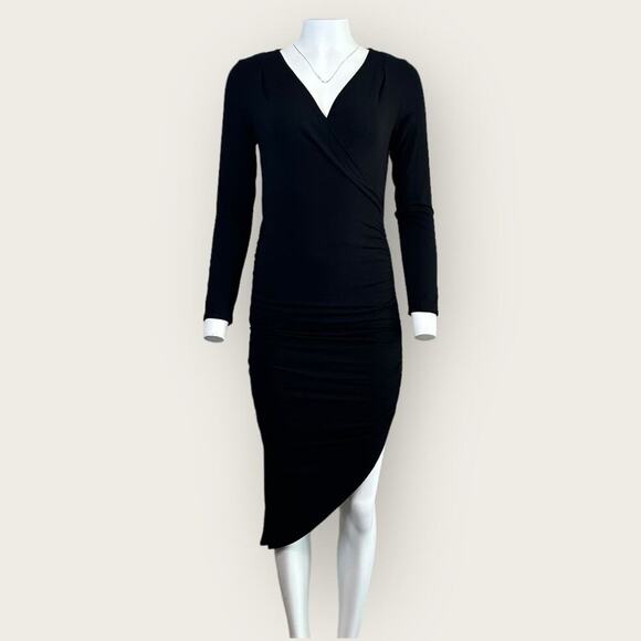 NWT | Krisa | Surplice Long Sleeve Asymmetrical Midi | Black | Medium - Picture 2 of 16